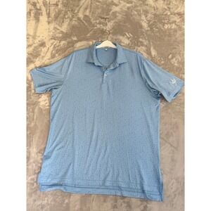 Peter Millar Men's Large Blue Summer Comfort Polo Shirt All Over Print Golf